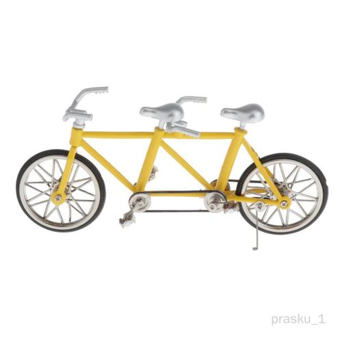 Mini Artisanat De Vélo - De Vélo Tandem En Métal (Échelle 1:16) - Cadeau De Jouet De Jeu Décoratif - Sélectionnez - Jaune Argenté