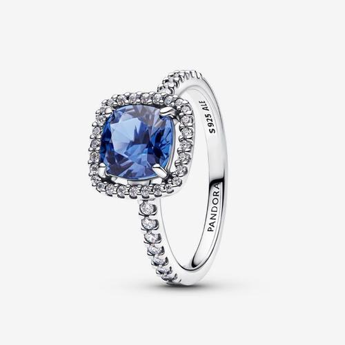 Bague Spectaculaire Halo Bleu Carré Scintillant