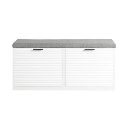 Banc À Chaussures 2 Battants Avec Coussin Rembourré Effect Bois Blanc