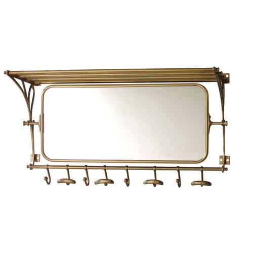 Porte-manteaux avec étagère et miroir en laiton - L77 cm