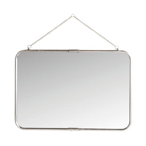 Miroir barbier à suspendre en métal finition argent - L57 cm