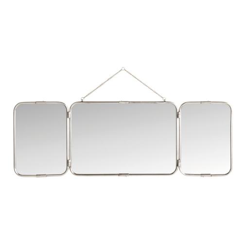 Miroir de barbier mural triptyque en métal finition argent - L114 cm