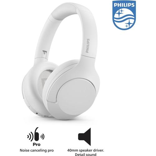 Philips TAH8506 - Écouteurs avec micro - circum-aural - Bluetooth - sans fil, filaire - Suppresseur de bruit actif - jack 2,5 mm - blanc