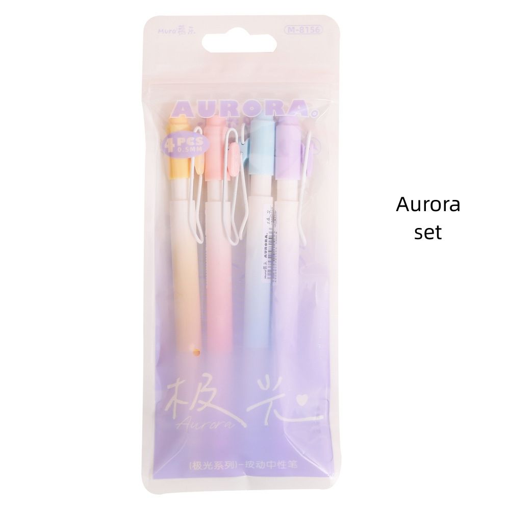 Ensemble Aurore Ensemble De Stylos Gel Romantiques Aurora, Écriture Lisse, Stylo À Bille À Séchage Rapide, Encre Noire Pour Documents, Bureau Et École, 0.5mm, F7259, 4 Pièces