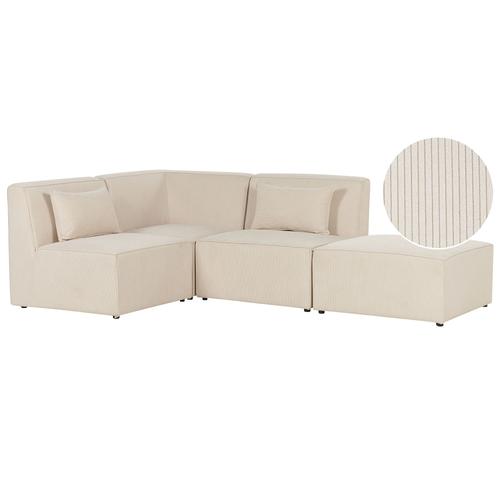 Canapé D'angle Côté Droit Modulable 3 Places En Velours Côtelé Beige Avec Ottoman Lemvig