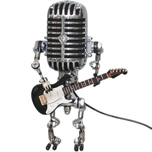 Noir - Lampe De Bureau Rétro En Fer Forgé, Modèle Robot Décorations De Microphone Pour Jouer De La Guitare