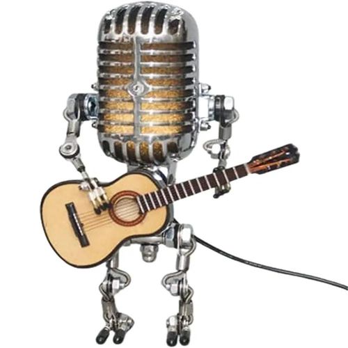 Jaune - Lampe De Bureau Rétro En Fer Forgé, Modèle Robot Décorations De Microphone Pour Jouer De La Guitare