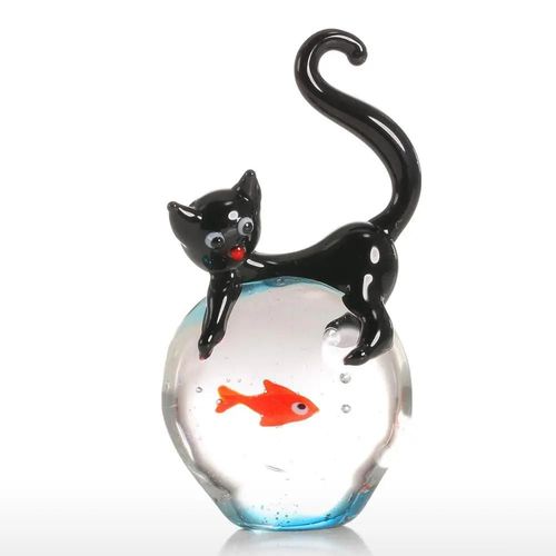 Multi-Couleur - Figurines De Chat Et De Poisson Rouge Modernes, En Verre, Mini Animaux Multicolores, Accessoires De Décoration Pour La Maison