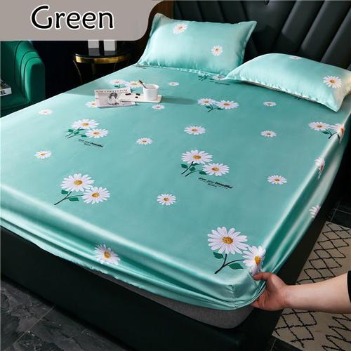 Vert - 120x200cm 1 Pièce - Drap Housse De Luxe En Satin Soyeux, Couleur Unie, Protège Matelas Doux, Literie