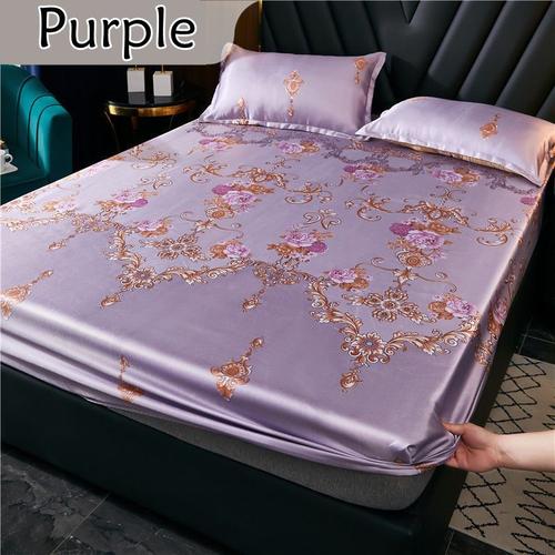 Violet - 150x200cm 3pc - Drap Housse De Luxe En Satin Soyeux, Couleur Unie, Protège Matelas Doux, Literie