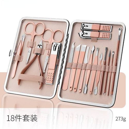 Kit De Manucure Professionnel Pour Homme Et Femme,Coupe-Ongles,Outils De Soins De Pédicure,En Acier Inoxydable Avec Étui De Voyage En Cuir - Type Pink 18pcs 