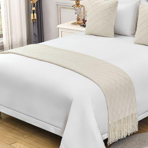 Blanc Crème - 63x172cm - Garniture De Lit Avec Pampilles Tricotées De Style Européen, Chemin De Lit, Décoration De Maison Hôtel, Drapeau De Lit, Décoration De Chambre De Mariage