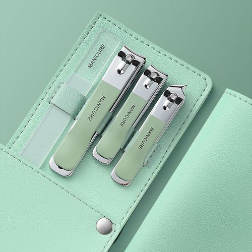 Kit De Manucure Professionnel En Acier Au Carbone Pour Hommes Et Femmes,Coupe-Ongles Universel Avec Étui En Cuir,Ensemble De Coupe-Ongles,4 Pièces - Type Vert Clair 