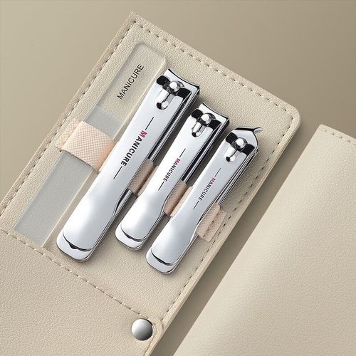 Kit De Manucure Professionnel En Acier Au Carbone Pour Hommes Et Femmes,Coupe-Ongles Universel Avec Étui En Cuir,Ensemble De Coupe-Ongles,4 Pièces - Type Silver Plated 