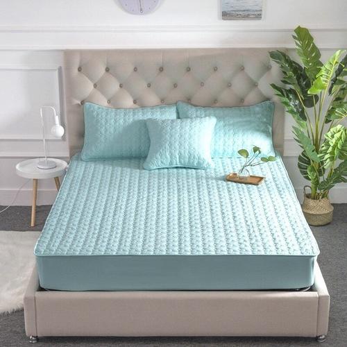 Vert - 160x200x30cm - Housse De Lit En Coton Lavable De Couleur Unie, Protège Matelas King Matelassé En Relief, Anti Acariens, Toutes Tailles