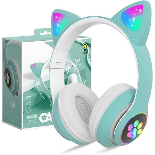 Oreille de chat bluetooth casque lumineux sans fil (vert)