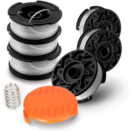 Lot de 6 Bobines A6485 A6481 pour Black Decker Coupe-Bordures,6 x 9 m de Fil en Nylon, Fil de ?1,65 mm+1 Capuchon +1 Ressort
