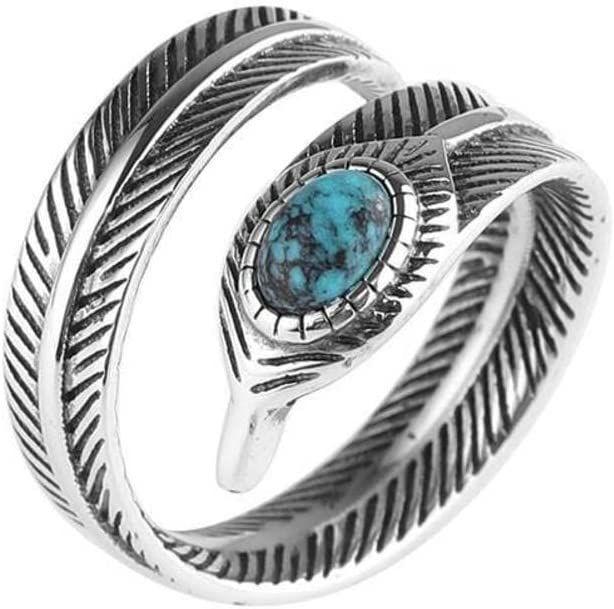 Bague Plume Turquoise Argent 925 Bagues Vintage Pour Homme Et