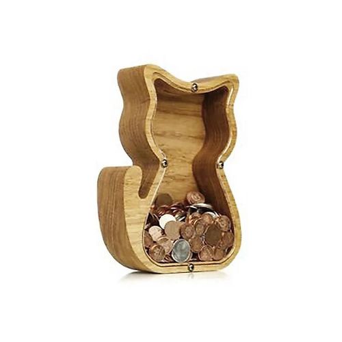Chat - Tirelire En Bois Avec Autocollant De Nom, Boîte À Billets En Verre Transparente Personnalisée Pour Enfants, Cadeau Décoration De La Maison, 26 Lettres