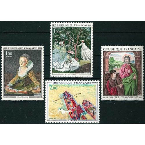 France 1972 Tb Série Timbres Neufs** Luxe Tableaux, 1702 "L'étude" De Fragonard, 1703 "Femmes Au Jardin" De Claude Monet, 1732 Le Maître De Moulins, 'pierre De Bourbon - 1733 "Les Péniches" De Derain.