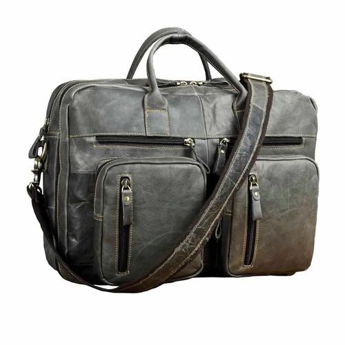 grise - Sac à dos épais en cuir de cheval fou pour hommes, mallette de voyage'affaires au Design Antique, sac à attacher pour ordinateur portable, fourre tout, k1013