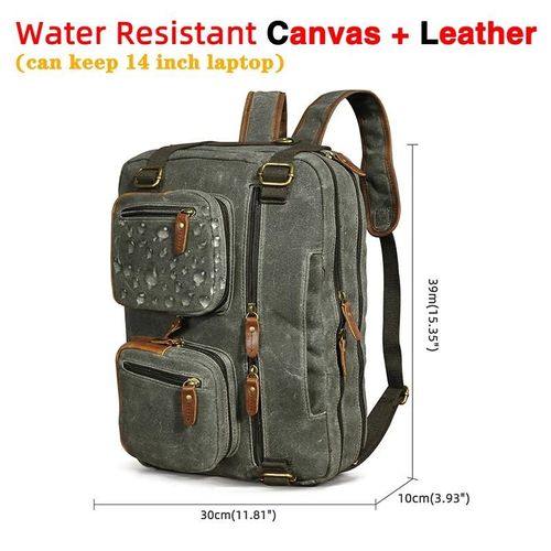 toile-vert - Sac à dos épais en cuir de cheval fou pour hommes, mallette de voyage'affaires au Design Antique, sac à attacher pour ordinateur portable, fourre tout, k1013