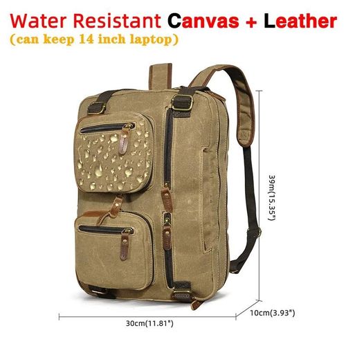 toile-kaki - Sac à dos épais en cuir de cheval fou pour hommes, mallette de voyage'affaires au Design Antique, sac à attacher pour ordinateur portable, fourre tout, k1013