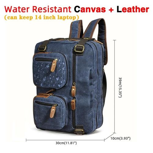 toile-bleu - Sac à dos épais en cuir de cheval fou pour hommes, mallette de voyage'affaires au Design Antique, sac à attacher pour ordinateur portable, fourre tout, k1013