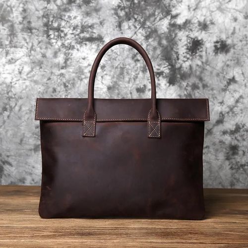 Marron foncé (petit) - mallette rétro en cuir pour hommes, sac à main décontracté, couche supérieure en peau de vache, sac'affaires pour tablette, pochette fine pour ordinateur portable 16 pouces