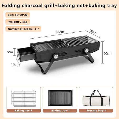 Grille de barbecue multifonctionnelle pour modules de viande,grilles pliantes,plaque de cuisson,support de cuisinière à gaz,fonte,portable,charbon de bois,extérieur - Type Black