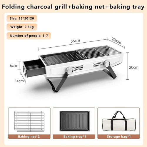 Grille de barbecue multifonctionnelle pour modules de viande,grilles pliantes,plaque de cuisson,support de cuisinière à gaz,fonte,portable,charbon de bois,extérieur - Type White