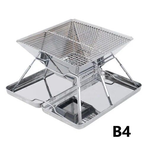 Réchaud pliant portatif de gril de BBQ Campingmoon MT-2 réchaud portatif de camping 34x35cm gril portatif de BBQ d'acier inoxydable antiadhésif #C