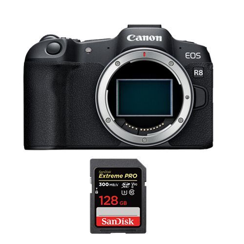 Appareil photo Canon EOS R8 + SanDisk 128 Go Extreme Pro SDXC UHS-II U3 300 Mo/s