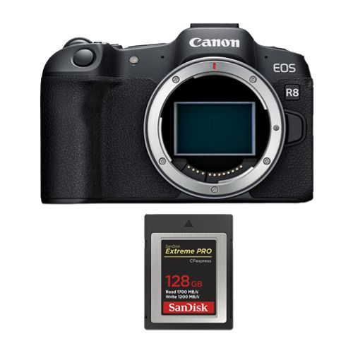 Appareil photo Canon EOS R8 + carte SanDisk 128 Go Extreme Pro CF CFexpress Type B