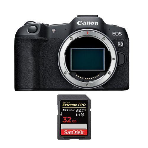 Appareil photo Canon EOS R8 + SanDisk 32 Go Extreme Pro SDHC UHS-II 4K U3 300 Mo/s