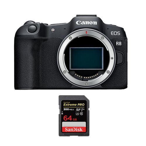 Appareil photo Canon EOS R8 + SanDisk 64 Go Extreme Pro SDXC UHS-II U3 V90 300 Mo/s