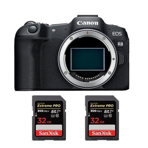 Appareil photo Canon EOS R8 + 2 SanDisk 32 Go Extreme Pro SDHC UHS-II 4K U3 300 Mo/s
