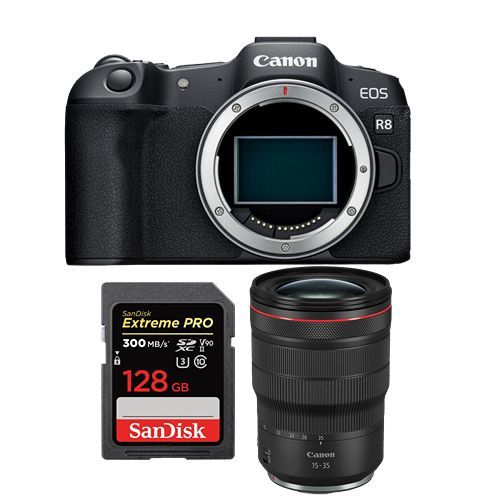 Appareil photo Canon EOS R8 + RF 15-35mm f2.8L IS USM + SanDisk 128 Go Extreme Pro SDXC UHS-II U3 300 Mo/s