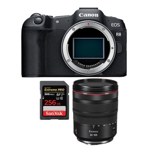 Appareil photo Canon EOS R8 + RF 24-105mm f4L IS USM + SanDisk 256 Go Extreme Pro SDXC UHS-II U3 V90 300 Mo/s