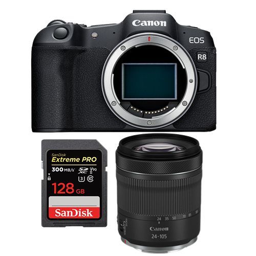 Appareil photo Canon EOS R8 + RF 24-105mm f4-7.1 IS STM + SanDisk 128 Go Extreme Pro SDXC UHS-II U3 300 Mo/s