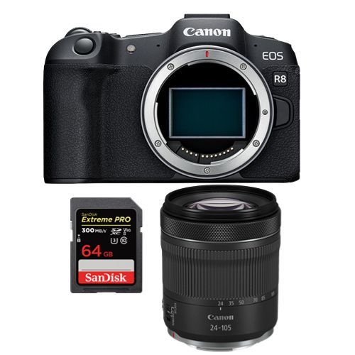Appareil photo Canon EOS R8 + RF 24-105mm f4-7.1 IS STM + SanDisk 64 Go Extreme Pro SDXC UHS-II U3 V90 300 Mo/s