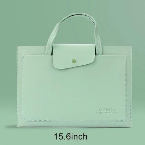 Vert 15,6 pouces - Sac pour ordinateur portable pour femmes, porte documents antichoc pour hommes, fourre tout de bureau pour téléphone portable, pochette de rangement pour lunettes, accessoires