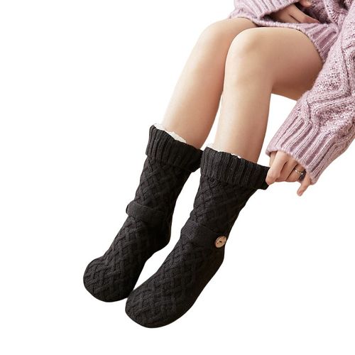 Chaussettes De Sol Épaisses Et Chaudes, Pour La Maison, Le Lit, Cadeau De Noël, Automne Et Hiver Le Noir