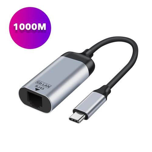 1000m avec câble - Adaptateur Convertisseur Ethernet Rj45 Lan Usb Type C 3.1 Vers Prise Réseau Filaire Externe Gigabit, Pour Macbook Win 7/8/10