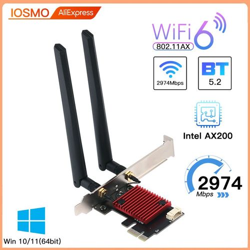 Wifi6 PCE-ax200r - Adaptateur De Carte Réseau Sans Fil, Wi-fi 6e Intel Ax210 Bluetooth 5374 Tri Band 5.2g/5g/6ghz Ax210ngw 802.11ax Pcie Win10/11, 2.4 Mbps