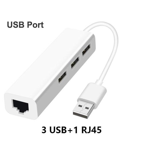 USB avec 3 port USB - Adaptateur filaire USB Type C vers Ethernet LAN Rj45, USB 100, carte réseau, concentrateur USB 3 ports pour PC, Macbook, ordinateur portable Windows 10, 10 Mbps, 2.0 Mbps