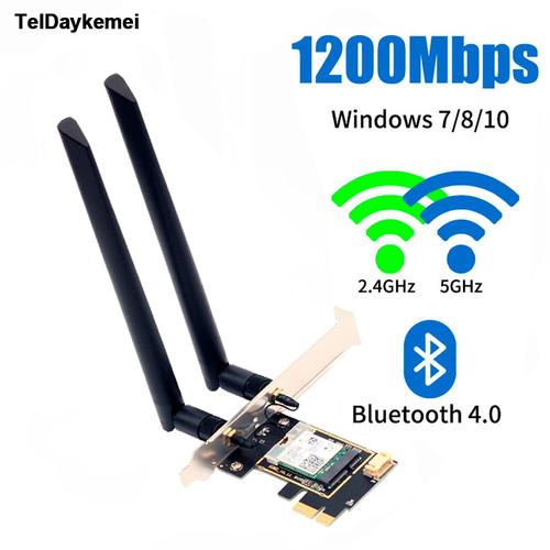 Sans dissipateur thermique - Adaptateur PCIE sans fil pour PC Windows, Stérilisation de carte WiFi, Bluetooth 1200, Intel 4.2, 11ac, 7265G, 5GHz, Bureau, PCI Express, 2.4 Mbps