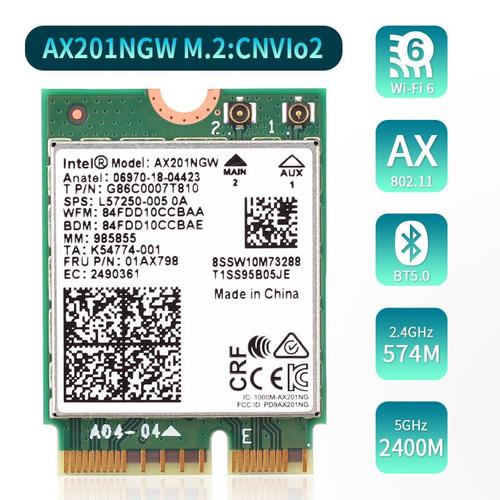 Seule carte - Adaptateur Sans Fil Double Bande 2.4gbps, Carte Réseau, Bluetooth 802, Wi-fi 6, Pour Intel Ax201, Kit De Bureau 5.0, Ac/ax, M.2 Key E, Cnvio2