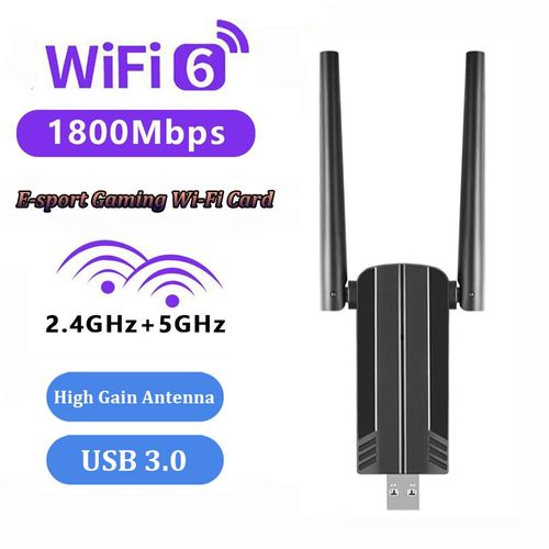 Ax1800 wifi 6 - Adaptateur USB de jeu WiFi 6, 1800Mbps, 2.4G, 5 mesurz, Dongle sans fil USB 3.0, récepteur WiFi, carte réseau pour Windows 10, 11