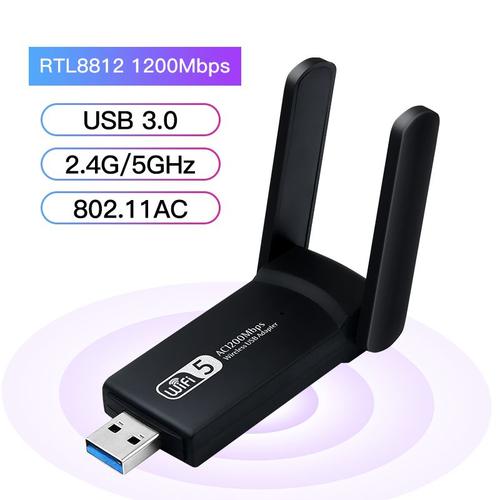 Modèle de 1200 Mbps - Adaptateur USB WiFi sans fil pour ordinateur portable, 1900Mbps, bande touristique 2.4G, 5 mesurz, USB 3.0, WiFi Lan, dongle de stérilisation, 11ac RTL8812BU avec antenne